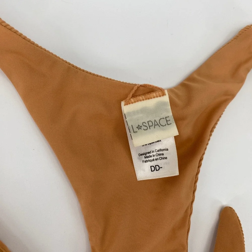 LSpace Bikini Top Womens DD Brown Ribbed‎ Front Tie